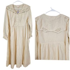 April Cornell Doilie Lace Peasent Vintage Inspired Milkmaid Maxi Floral Dress